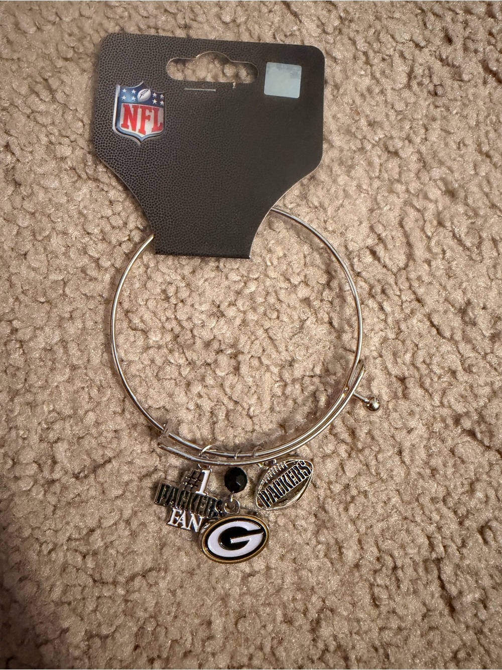 NFL Green Bay Packers Silver Charm Bangle with Black & Gold Logo